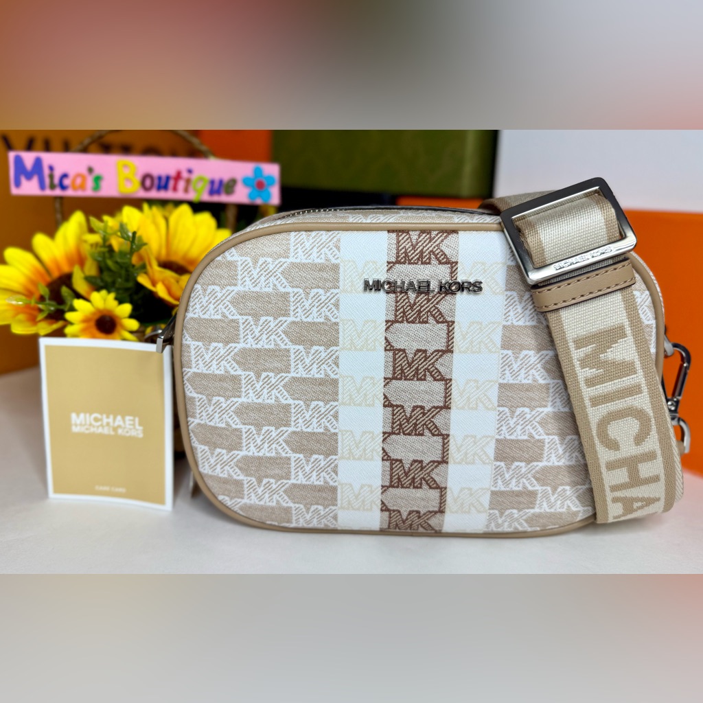 Michael Kors Jet Set Travel Camel Md Oval Camera Crossbody Bag